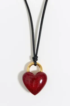 Mujer BIMBA Y LOLA Collares<Collar Cordon Piel Corazon Glitter Rojo