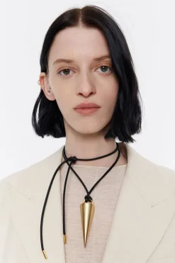 Mujer BIMBA Y LOLA Collares<Collar Cordon Piel Y Pincho Dorado Mate