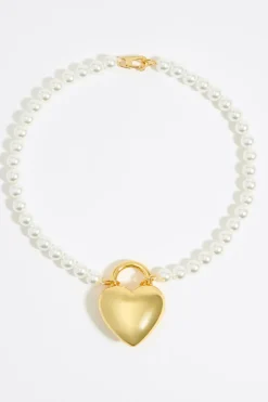 Mujer BIMBA Y LOLA Collares<Collar Perlas Corazon Metal Dorado