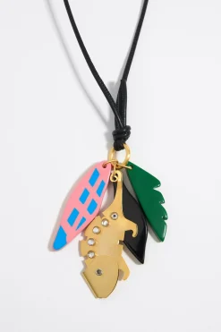 Mujer BIMBA Y LOLA Collares<Collar Piel Negro Con Camaleon Y Hojas