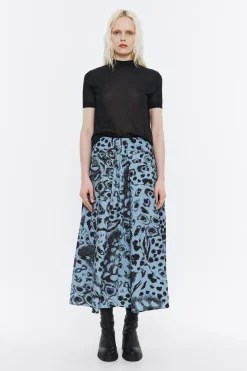 Mujer BIMBA Y LOLA Faldas<Falda Algodon Midi Animal Mix Azul