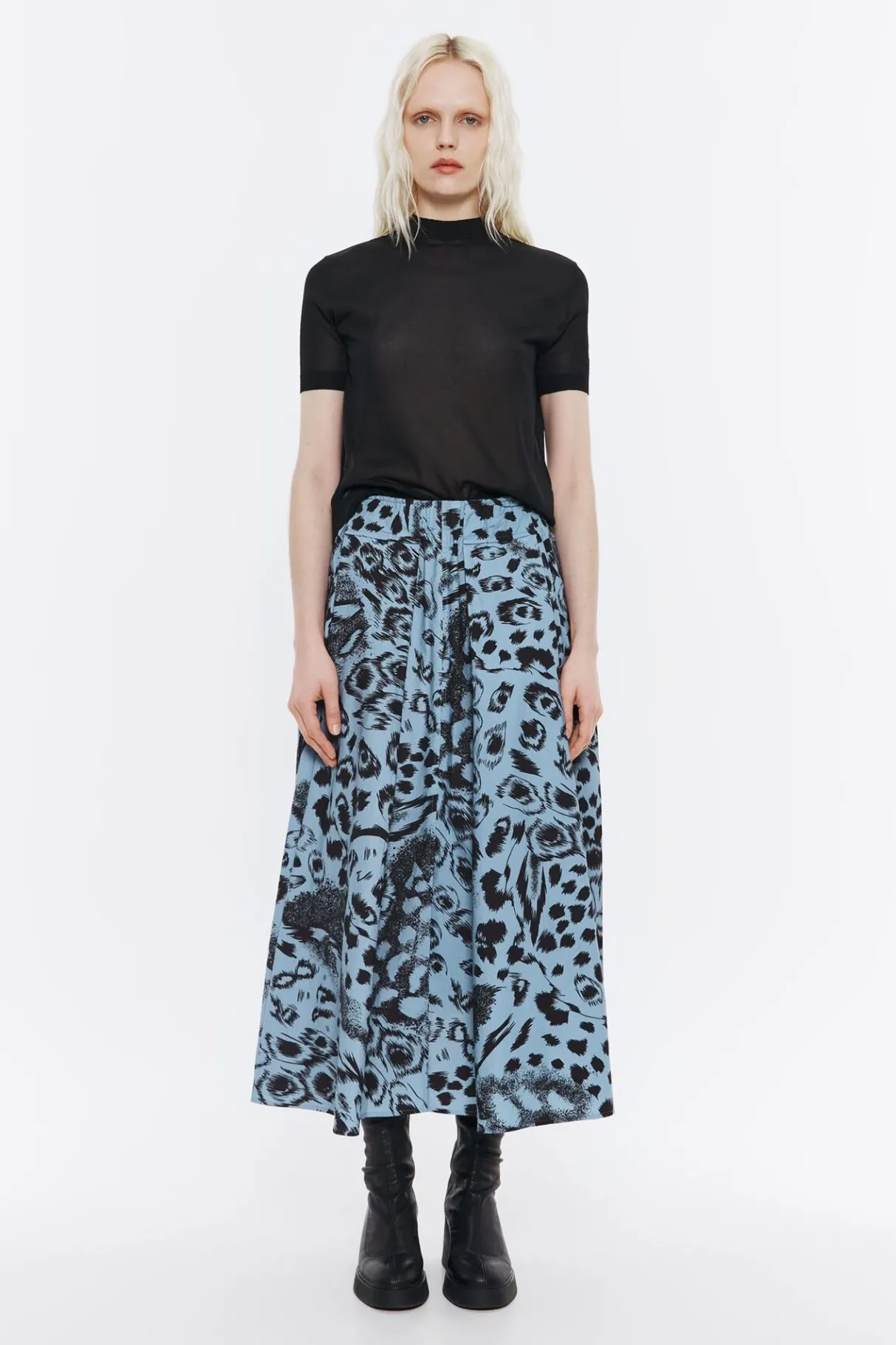 Mujer BIMBA Y LOLA Faldas<Falda Algodon Midi Animal Mix Azul