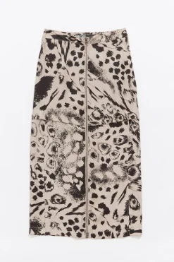 Mujer BIMBA Y LOLA Faldas<Falda Fluida Midi Animal Mix Camel