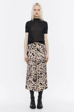 Mujer BIMBA Y LOLA Total Look<Falda Fluida Midi Animal Mix Camel