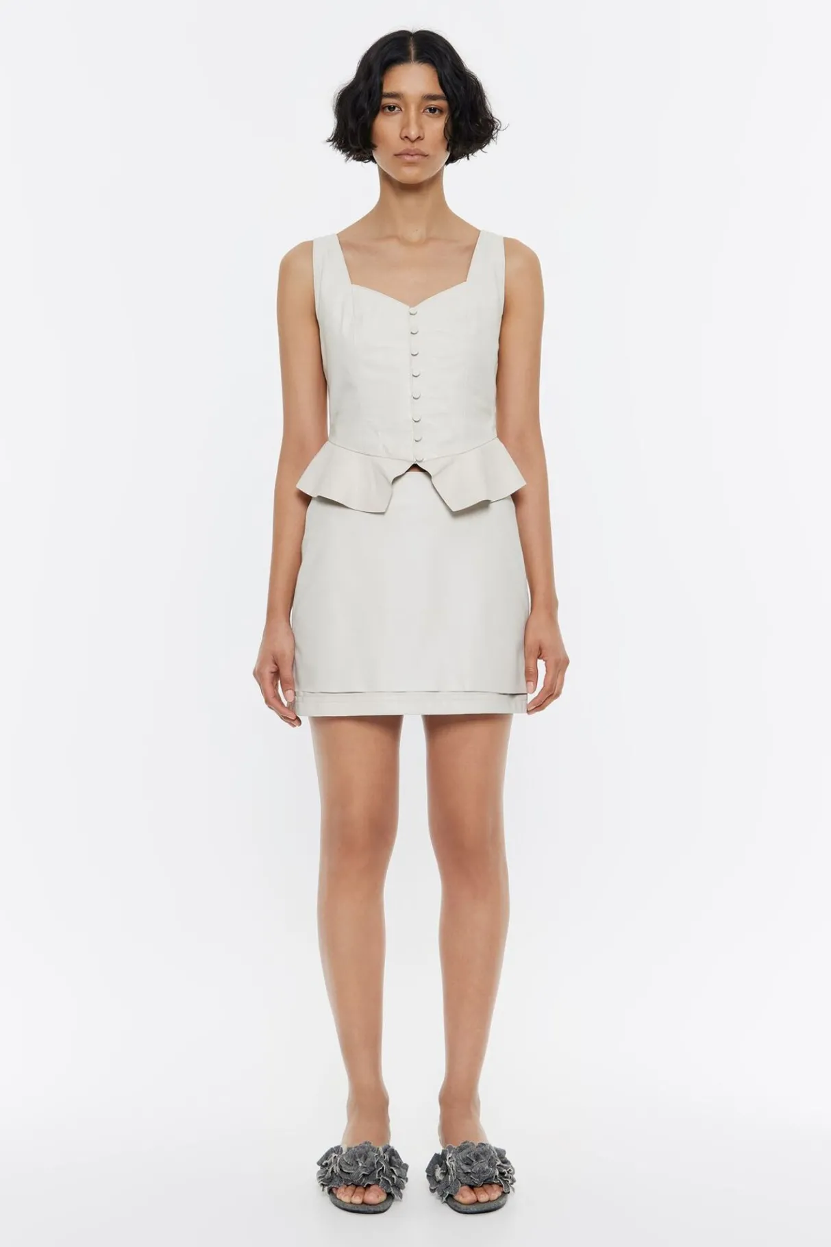 Mujer BIMBA Y LOLA Piel<Falda Mini Piel Gris Hielo