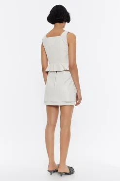 Mujer BIMBA Y LOLA Piel<Falda Mini Piel Gris Hielo