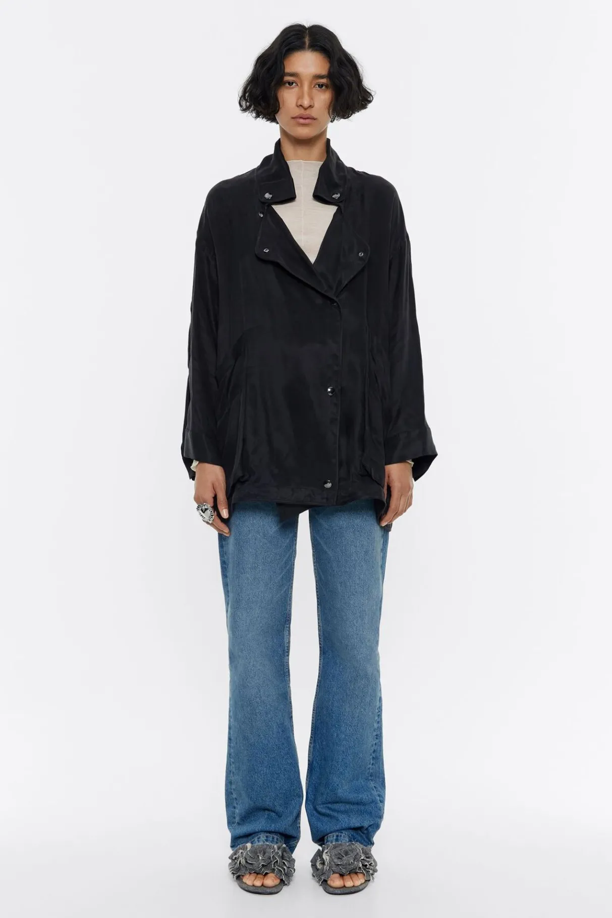 Mujer BIMBA Y LOLA Gabardinas Y Chaquetas<Gabardina Corta Fluida Negra