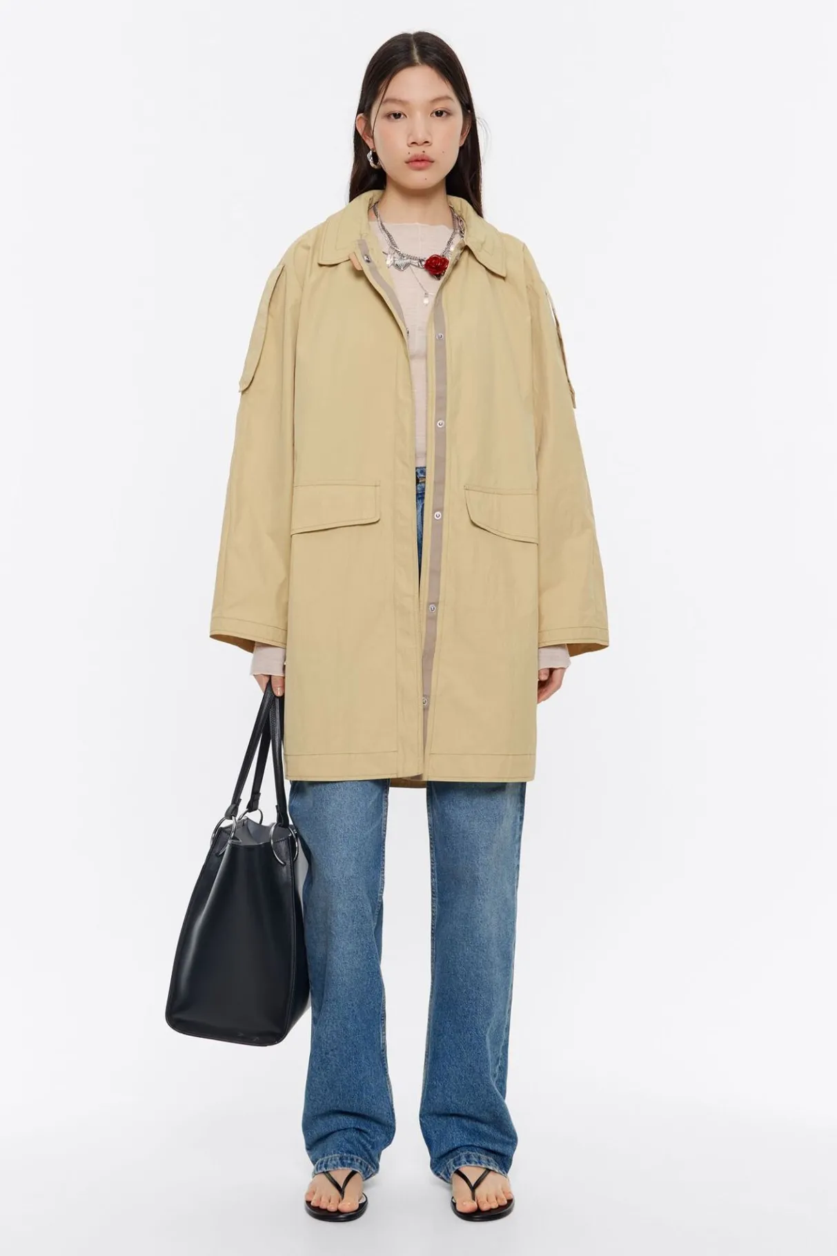 Mujer BIMBA Y LOLA Gabardinas Y Chaquetas<Gabardina Recta Midi Ocre