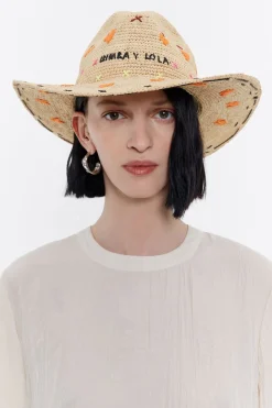 Mujer BIMBA Y LOLA Gorros Y Gorras<Gorro Rafia Natural Naranja