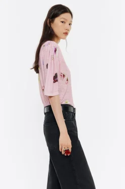 Mujer BIMBA Y LOLA Punto<Jersey Hombros Fruncidos Lino Flowers Rosa