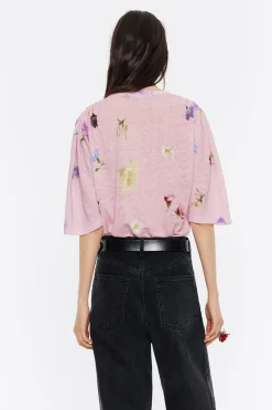 Mujer BIMBA Y LOLA Punto<Jersey Hombros Fruncidos Lino Flowers Rosa