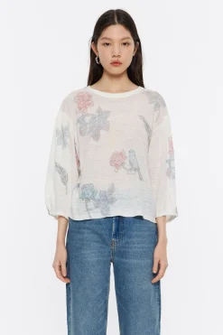 Mujer BIMBA Y LOLA Punto<Jersey Manga Abullonada Birds Marfil