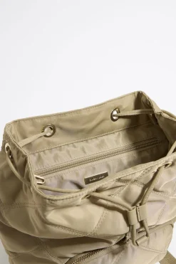 Mujer BIMBA Y LOLA Bolsos Nylon<Mochila Mediana Nylon Acolchada Caqui Claro