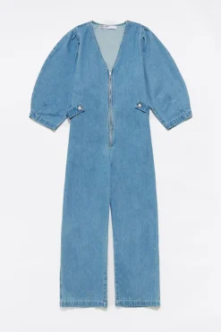Mujer BIMBA Y LOLA Denim<Mono Denim Mangas Abullonadas Azul