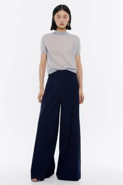 Mujer BIMBA Y LOLA Pantalones<Pantalon Campana Pinzas Marino Oscuro