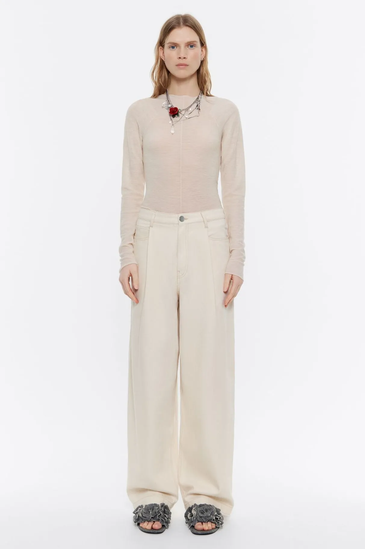 Mujer BIMBA Y LOLA Pantalones<Pantalon Denim Pinzas Crudo