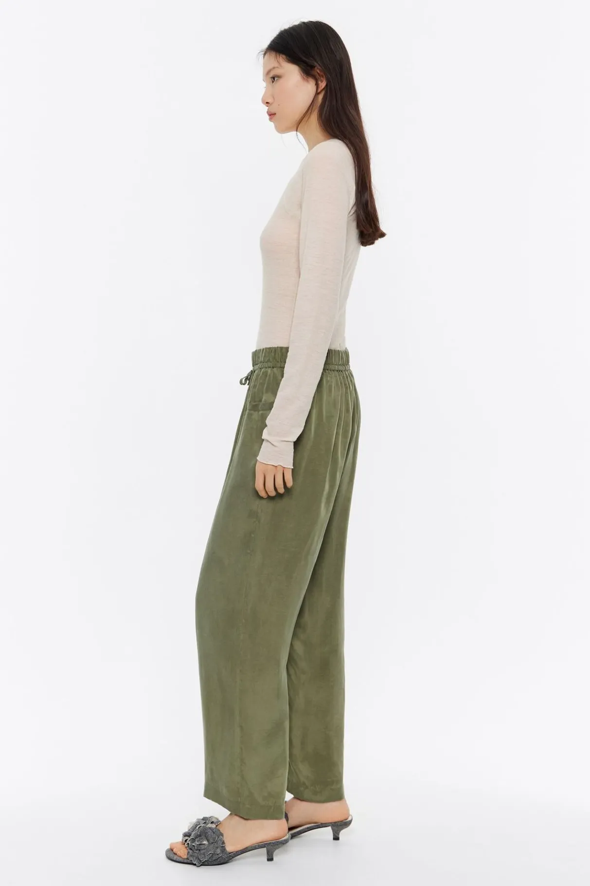 Mujer BIMBA Y LOLA Pantalones<Pantalon Jogger Tobillero Caqui Lavado