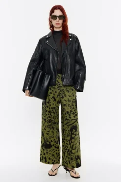 Mujer BIMBA Y LOLA Total Look<Pantalon Lino Animal Mix Verde