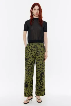 Mujer BIMBA Y LOLA Pantalones<Pantalon Lino Animal Mix Verde