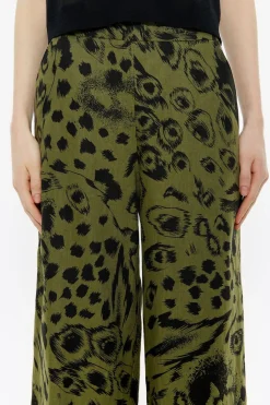 Mujer BIMBA Y LOLA Pantalones<Pantalon Lino Animal Mix Verde