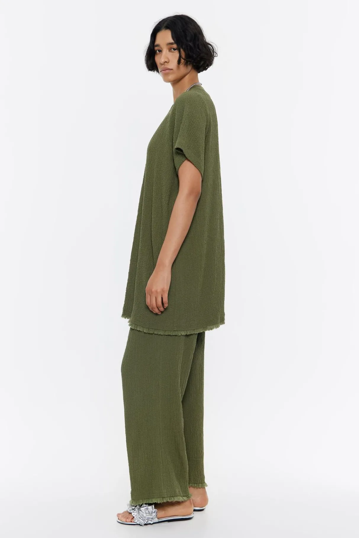 Mujer BIMBA Y LOLA Pantalones<Pantalon Recto Desflecado Caqui