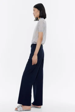 Mujer BIMBA Y LOLA Pantalones<Pantalon Recto Lana Fria Marino Oscuro