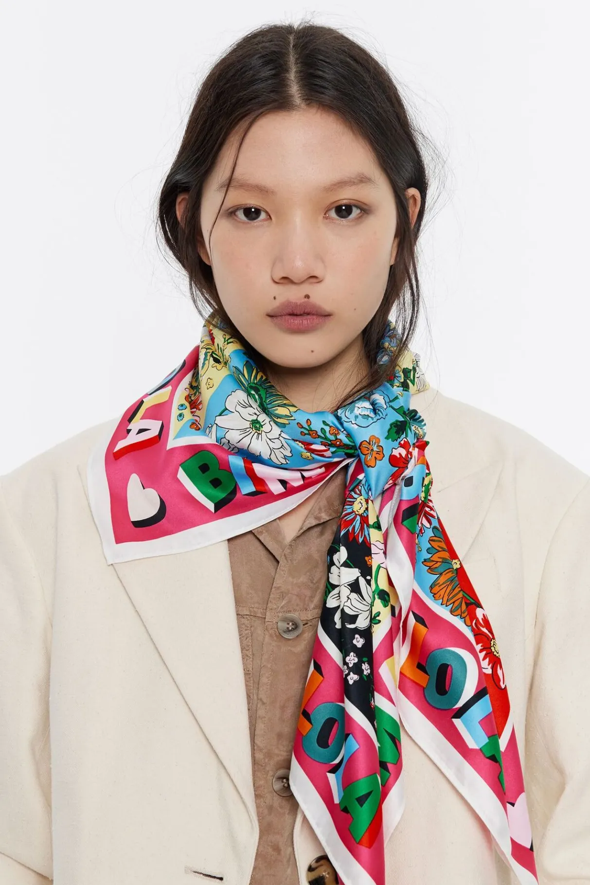 Mujer BIMBA Y LOLA Pañuelos<Panuelo Flores Marco Logo Fucsia