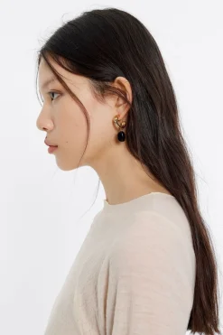 Mujer BIMBA Y LOLA Pendientes<Pendientes Aro Dorado Piedra Negra