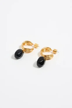 Mujer BIMBA Y LOLA Pendientes<Pendientes Aro Dorado Piedra Negra