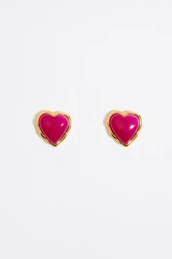 Mujer BIMBA Y LOLA Pendientes<Pendientes Corazon Piedra Fucsia