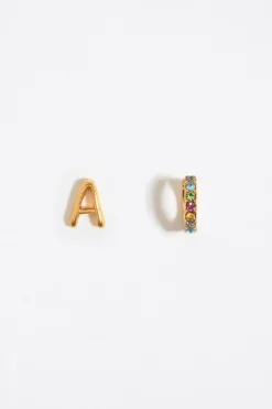 Mujer BIMBA Y LOLA Pendientes<Pendientes Letra A Y Aro Mini Cristales Multicolores