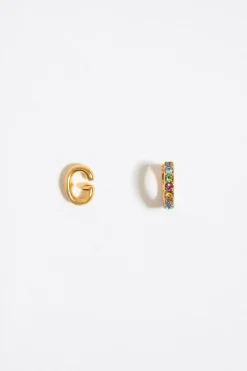Mujer BIMBA Y LOLA Abecedario<Pendientes Letra G Y Aro Mini Cristales Multicolores