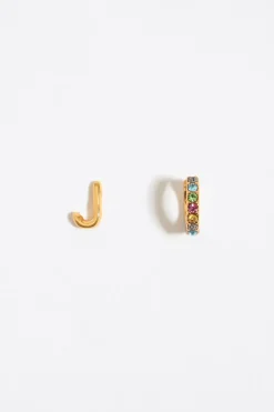 Mujer BIMBA Y LOLA Abecedario<Pendientes Letra J Y Aro Mini Cristales Multicolores