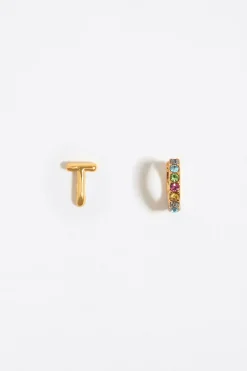 Mujer BIMBA Y LOLA Abecedario<Pendientes Letra T Y Aro Mini Cristales Multicolores