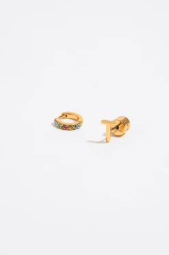 Mujer BIMBA Y LOLA Abecedario<Pendientes Letra T Y Aro Mini Cristales Multicolores