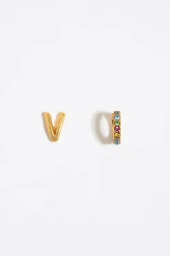Mujer BIMBA Y LOLA Abecedario<Pendientes Letra V Y Aro Mini Cristales Multicolores