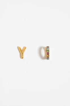 Mujer BIMBA Y LOLA Abecedario<Pendientes Letra Y Y Aro Mini Cristales Multicolores