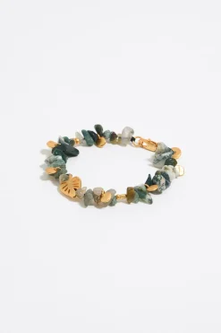 Mujer BIMBA Y LOLA Pulseras<Pulsera Piedras Verdes Y Hoja Dorada