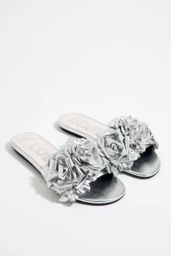 Mujer BIMBA Y LOLA Sandalias<Sandalia Plana Flores Piel Plata