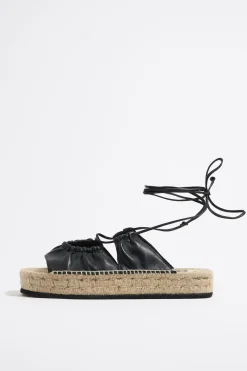 Mujer BIMBA Y LOLA Alpargatas<Sandalia Plana Yute Acordonada Piel Negra