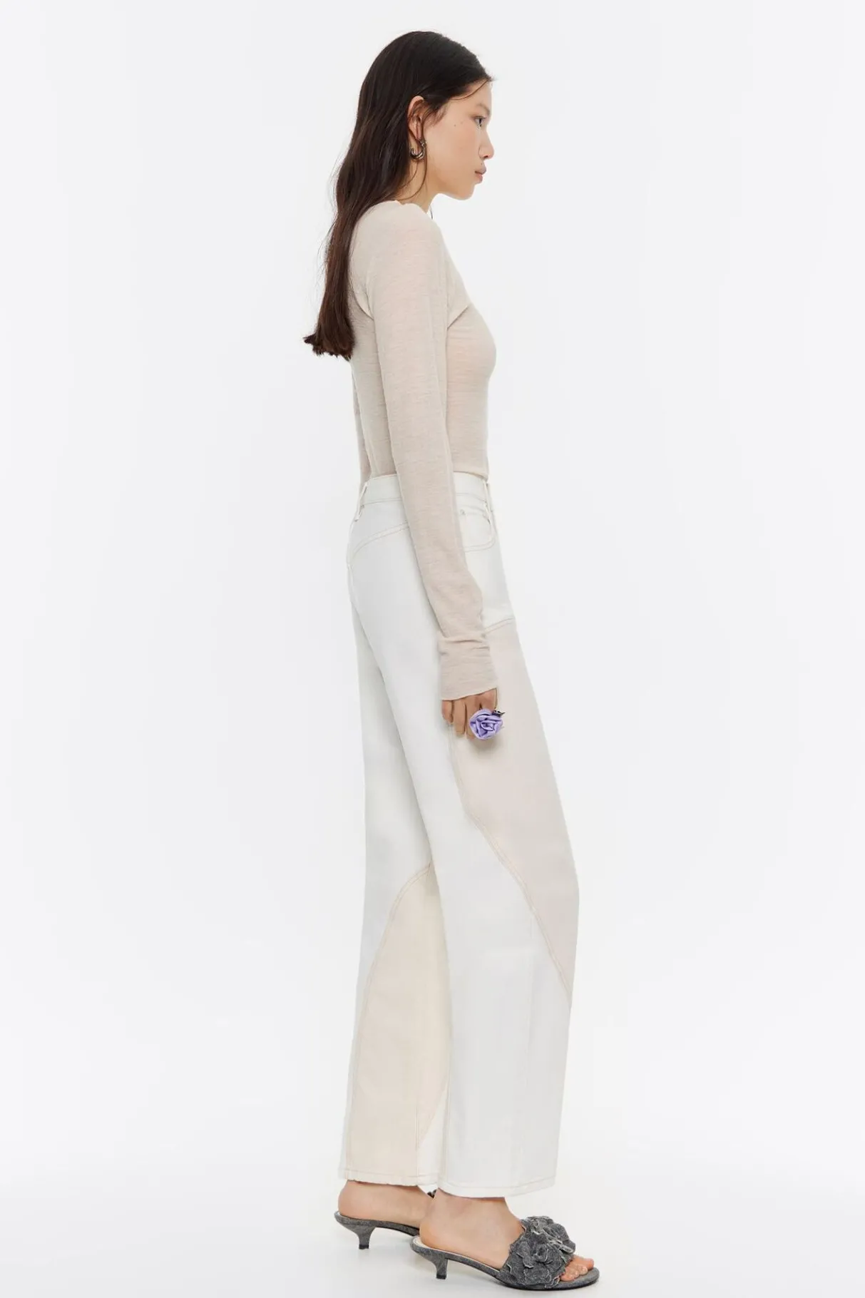 Mujer BIMBA Y LOLA Pantalones<Straight Cropped - Vaquero Alto Bicolor Crudo
