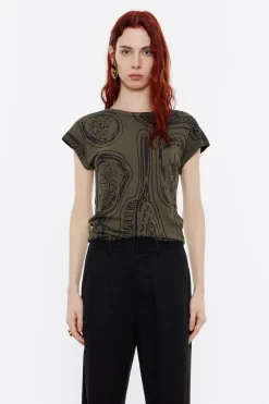 Mujer BIMBA Y LOLA Camisetas<Top Ajustado Punto Mirrors Caqui