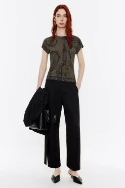 Mujer BIMBA Y LOLA Camisetas<Top Ajustado Punto Mirrors Caqui