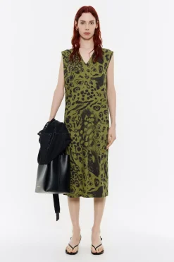 Mujer BIMBA Y LOLA Vestidos Y Monos<Vestido Algodon Midi Animal Mix Verde