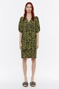 Mujer BIMBA Y LOLA Vestidos Y Monos<Vestido Corto Fluido Animal Mix Verde