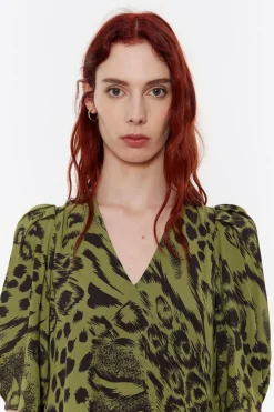 Mujer BIMBA Y LOLA Vestidos Y Monos<Vestido Corto Fluido Animal Mix Verde