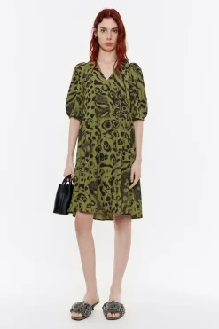 Mujer BIMBA Y LOLA Vestidos Y Monos<Vestido Corto Fluido Animal Mix Verde