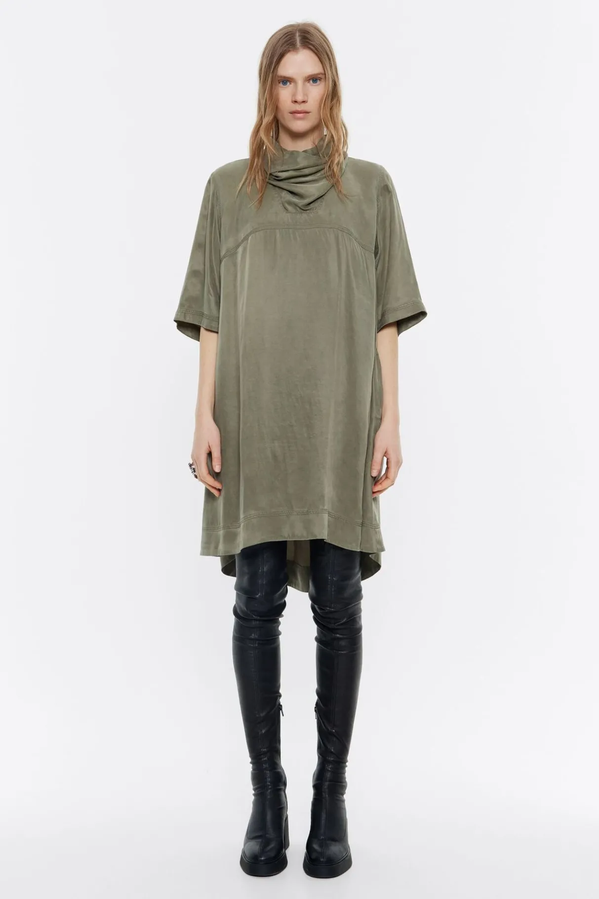 Mujer BIMBA Y LOLA Vestidos Y Monos<Vestido Cuello Panuelo Fluido Caqui