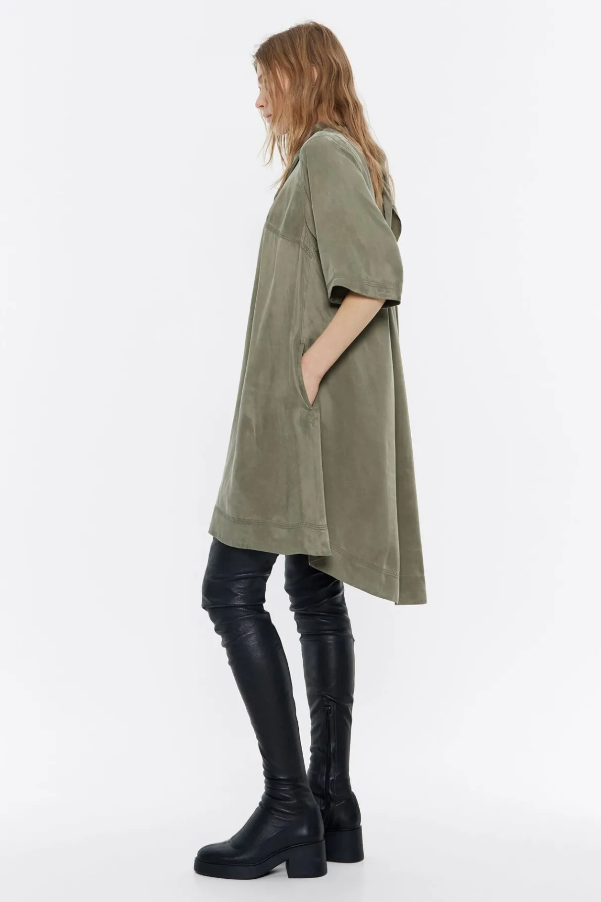 Mujer BIMBA Y LOLA Vestidos Y Monos<Vestido Cuello Panuelo Fluido Caqui