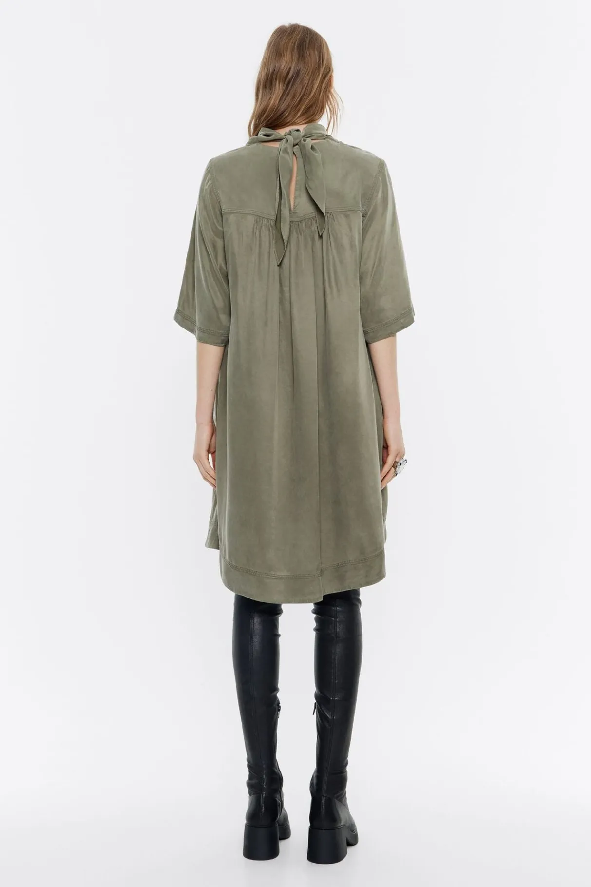 Mujer BIMBA Y LOLA Vestidos Y Monos<Vestido Cuello Panuelo Fluido Caqui